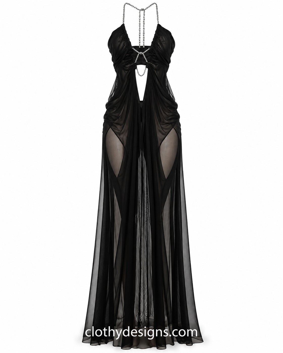 Women’s Halter Maxi Party Dress – Plunging Neckline, Cut-Out Backless Design & Sleeveless Mesh Evening Gown